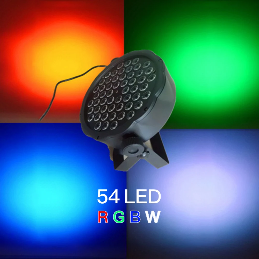 

New Arrival 70W 54LED RGBW Plastic Flat Stage Par Light DMX512 Sound Auto Master-slave 8 Channels for Bar Club Disco DJ Party