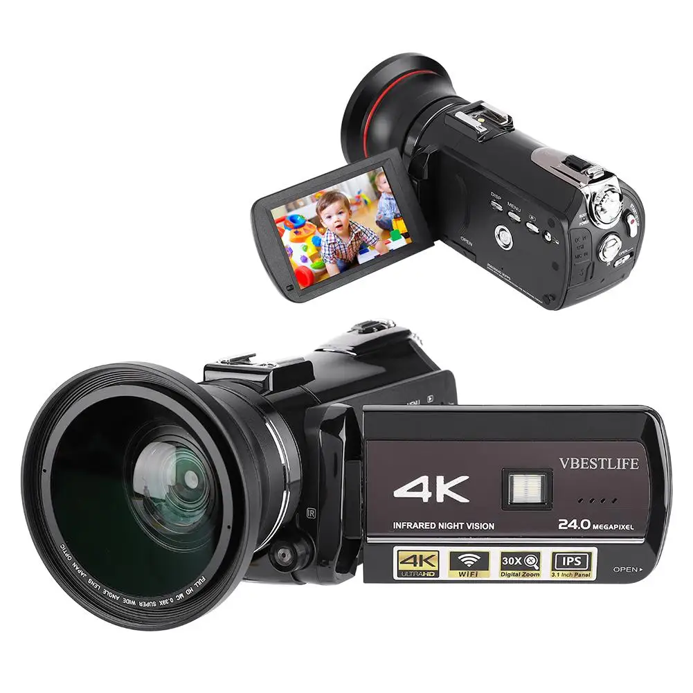 Digital Camera AC3-IPS 4K UHD WiFi 30X Zoom 3.1'' Touch Screen DV Camera Camcorder with wide-angle lens hood microphone
