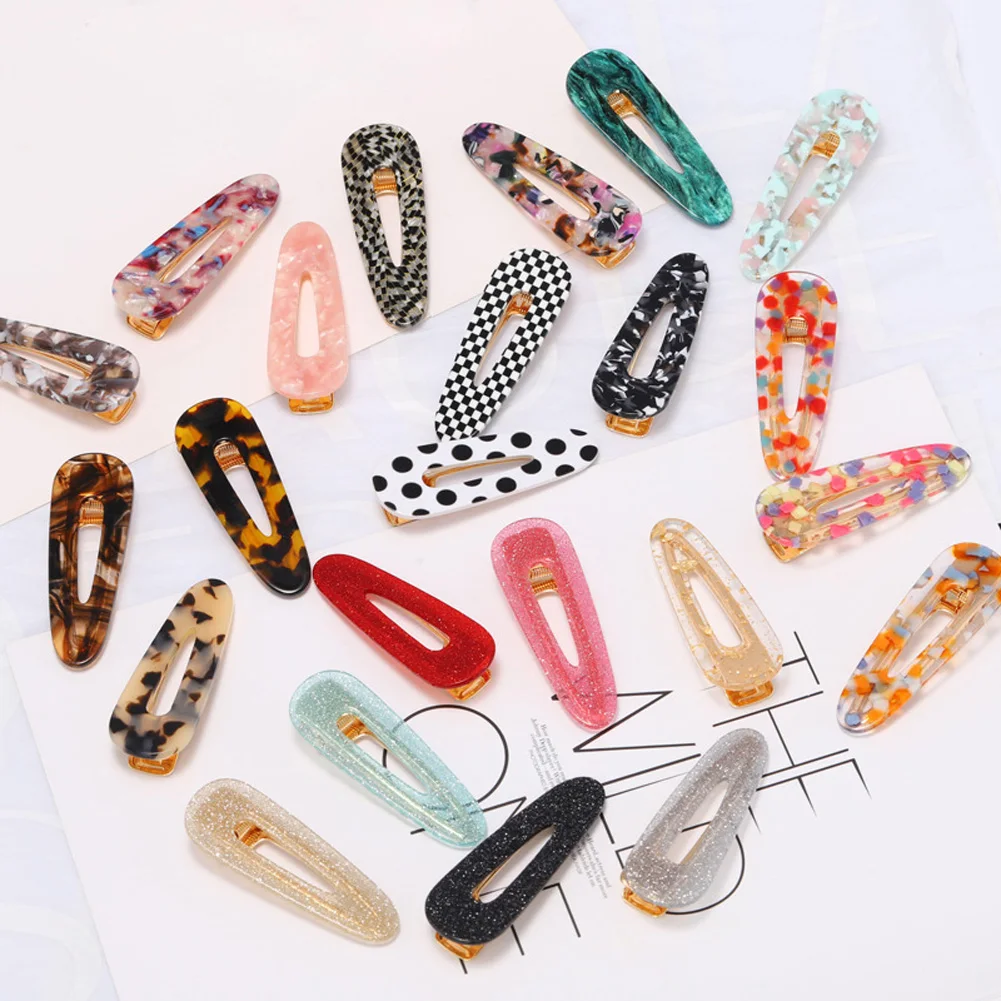 

Women Hairpins Fashion Geometric Water Drop Shape Hair Clips Gold Powder Leopard Dots Print Hairpins Harajuku Headwear 26 Styles