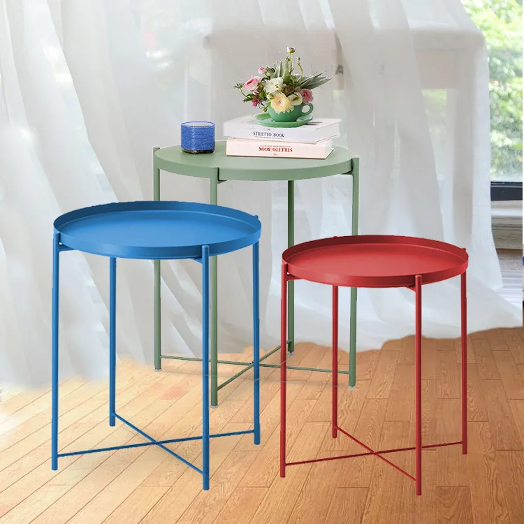 Nordic wrought iron tray small table Simple sofa edge wrought iron tray coffee table coffee folding small round table Nordic wrought iron tray small table Simple sofa edge wrought iron tray coffee table coffee folding small round table