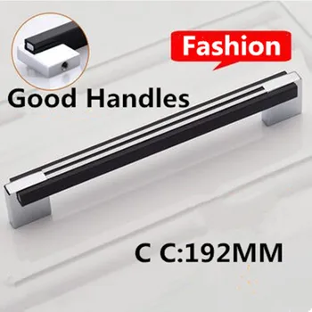 

192mm Modern Fashion Simple Furniture Door Handles Shiny Silver Kitchen Cabinet Wardrobe Door Handles Black Chrome Dresser Pulls