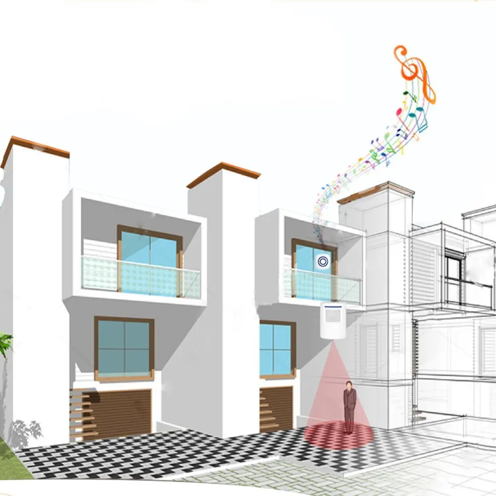Дверной звонок, беспроводной датчик движения для деловой двери, умный дверной звонок для посетителей, сигнализация для домашней безопасности подъездной дорожки с 1 разъемом