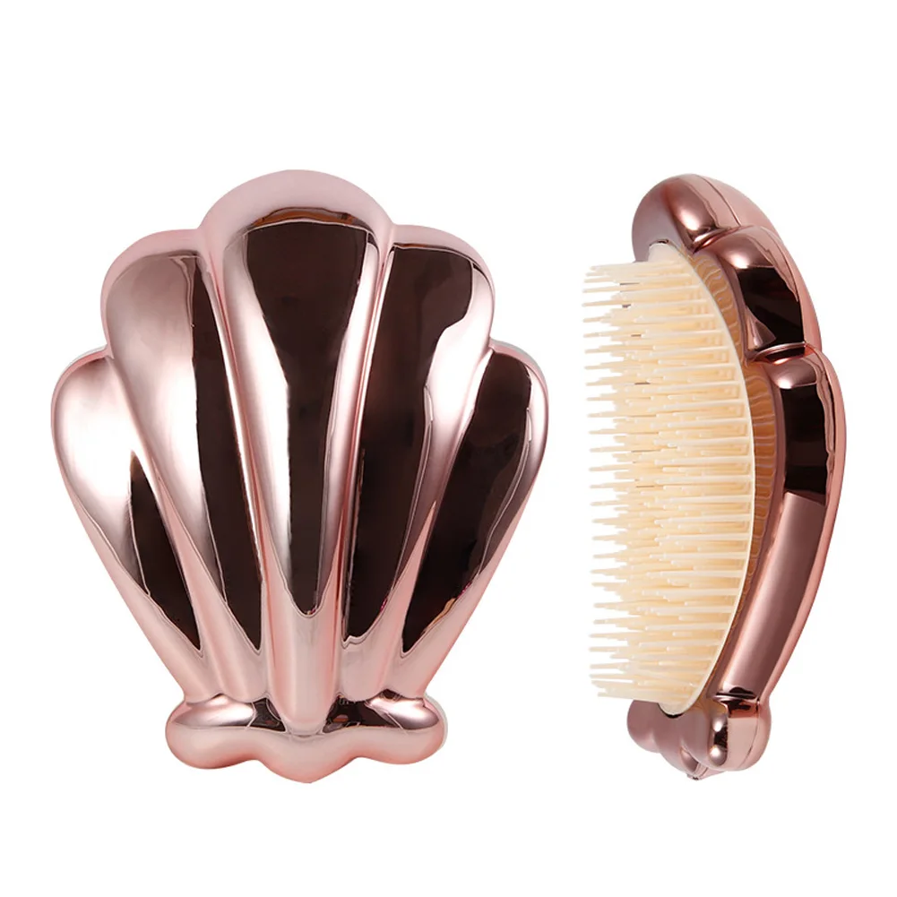 

Fashion Salon Tool Styling Comb Portable Anti-Static Electroplate Brush Shell Detangling Hair Massage Handle
