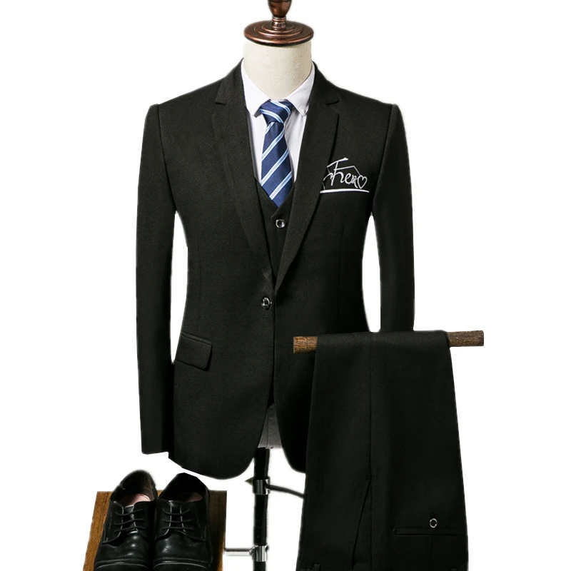 Men Suit 3 Piece Set (men suit Jacket + Vest + Pant ) Business Casual Embroidery men Blazer Coats with Waistcoat and Trousers