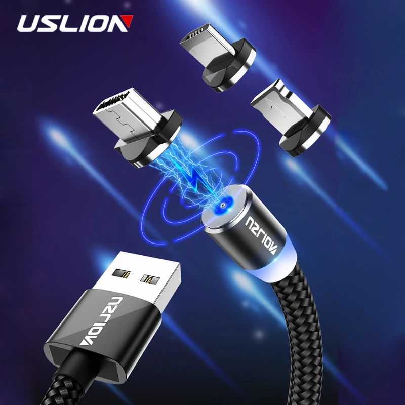 

USLION 2M Fast Charging Magnetic Cable Micro USB Type C Charger For iPhone XS X 8 7 Samsung S10 9 Magnet Android Phone Cable 3M