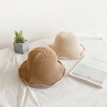 

Pure hollow fisherman's hat simple knitted basin hat foldable sunshade hat spring and summer hat