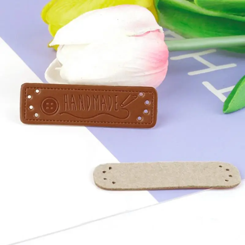 

12pcs Handmade Letter Pattern PU Leather Tags Rectangle Embossed Label DIY Flag Labels For Garment Sewing Accessories