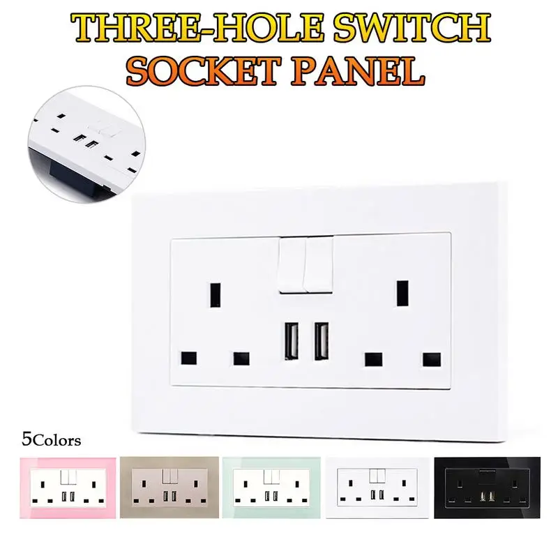 Household Simple 146 British 13A Square Plug Three Hole USB Plug Socket