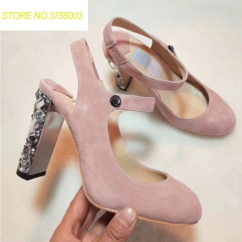 

Fashion Pink Flock Women High Heels Pumps Sexy Luxury Brand Rhinstone Women Super High Heels Sandals Runway Party Shoes