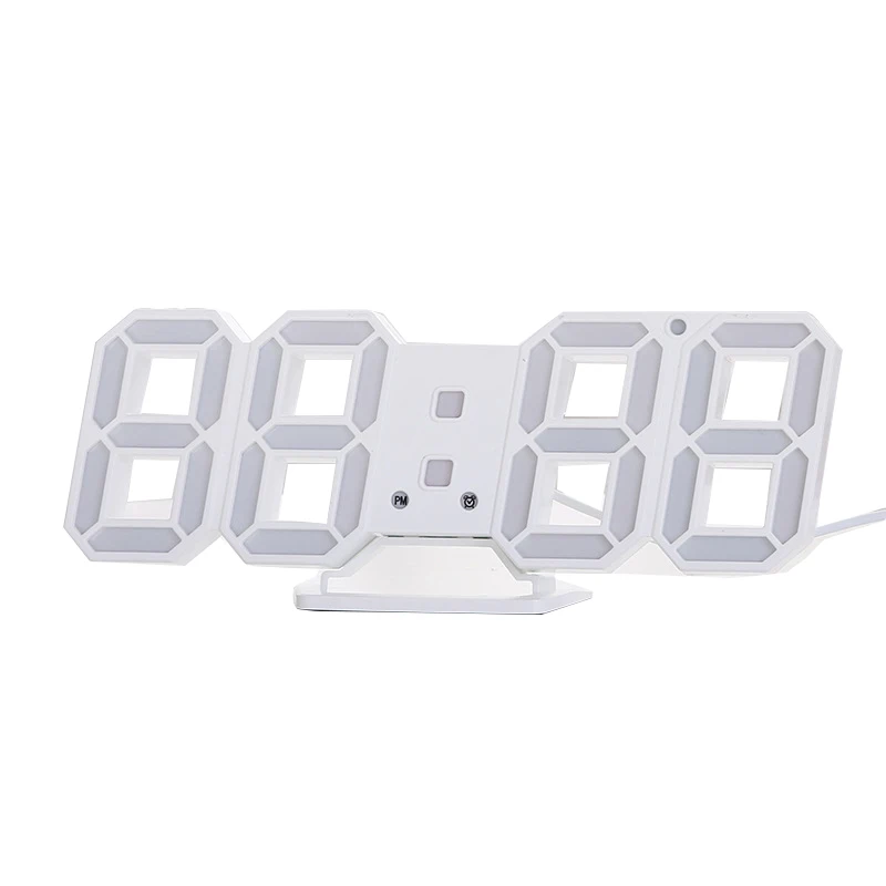 

Hot-3D Modern Digital LED Table Desk Night Wall Clock Alarm Watch 24 or 12 Hour Display white