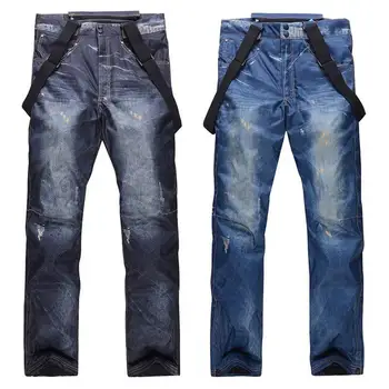

Winter Denim Ski Pants Veneer Double Board Snowboard Ski Pants Windproof Waterproof Warm Thickened Pants For Men