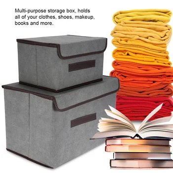 

New Fashion 2 PCS / Set Foldable Storage Box Organizer with Cover for Clothes Books Toys Home Barthroom Storage Organization Hot