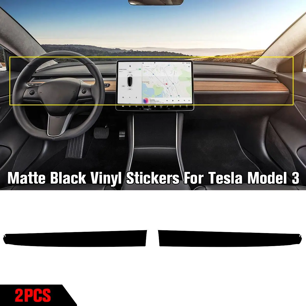 

NEW 2Pcs Carbon Fiber Car Center Console Interior Dashboard Matte Black Style Vinyl Sheet Stickers For Tesla Model 3