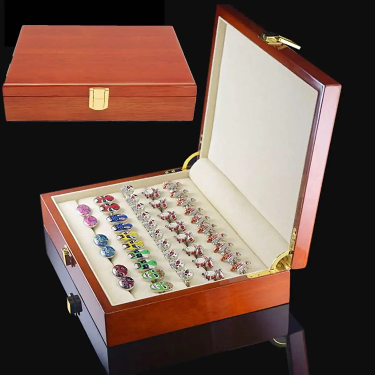 

KiWarm New Arrival Brown Vintage Large Wooden Ring Earring Jewelry Display Box Case Storage Home Organizer Rings Gift Portable