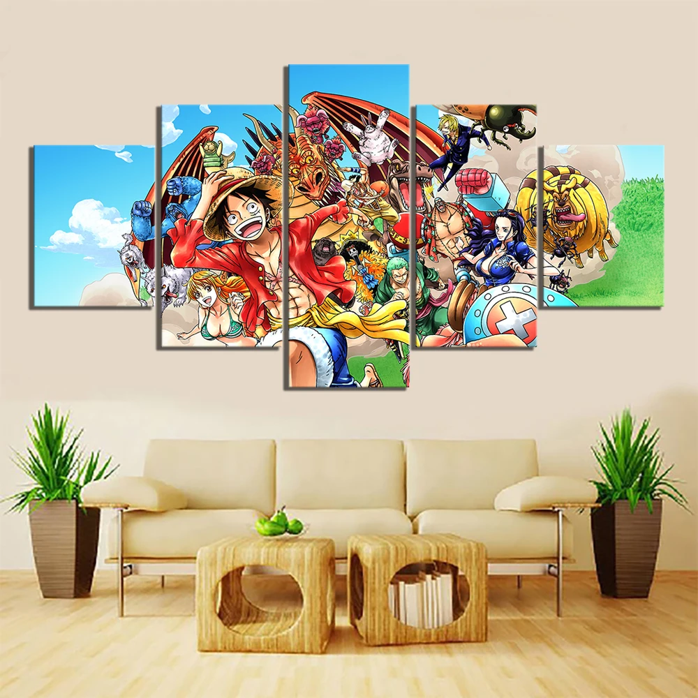 

5 Piece Wall Art Anime Poster Picture One Piece Monkey D. Luffy Poster Wall Painting for Home Modern Decor Canvas Wholesale