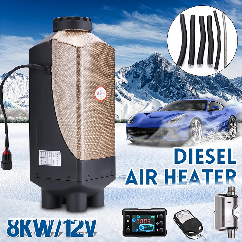 

Car Heater 12V 8KW Parking Air Diesels Heater LCD Monitor 4 Hole with Remote Control + Silencer For Motorhome RV Trucks Bus Boat