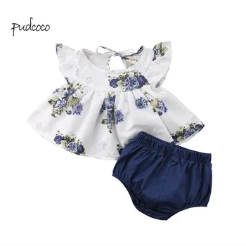 

Pudcoco New Brand Newborn Infant Baby Girls Floral Tops Harem Shorts Summer Clothes 2pcs Set