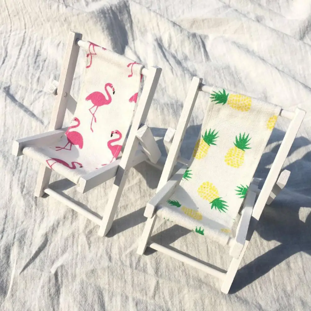 

Girl Heart Pink Flamingo Pineapple Pattern Wooden Mini Beach Chair Decoration Desktop Mobile Phone Brackets Holiday Style