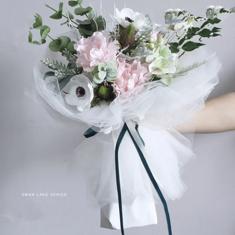 

10PC SWAN LAKE SERIS Mesh Lace Flower Wrapping Paper 70*38cm Duplex Paper Gauze Flower Shop Packing Bouquet Wedding Decor