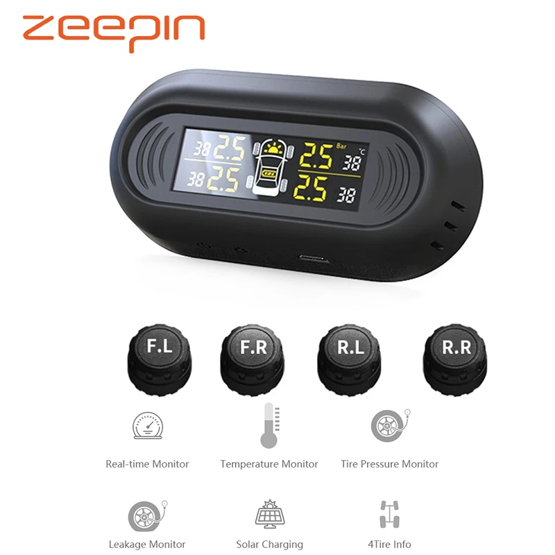 

Solar Power Conceal Tire Pressure Alarm Car TPMS External Sensor Real-Time Monitoring Temperature Monitor Tyre Security Protect