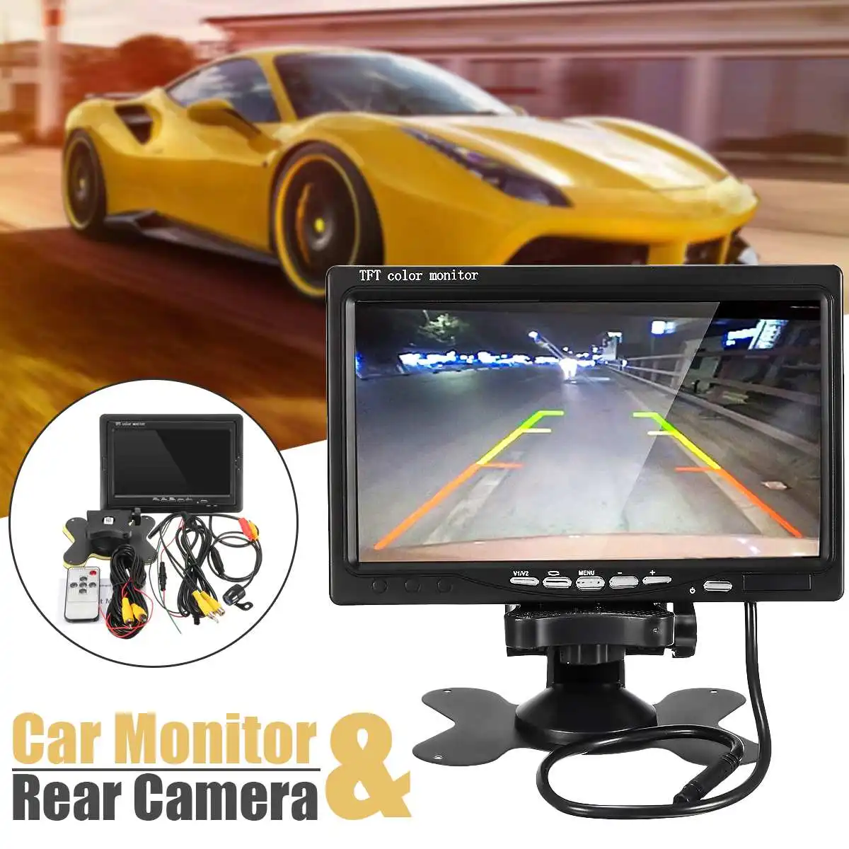 

7'' TFT Color Monitor LCD Car Rear View Parking Monitor + CMOS HD Night Vision Reverse Camera