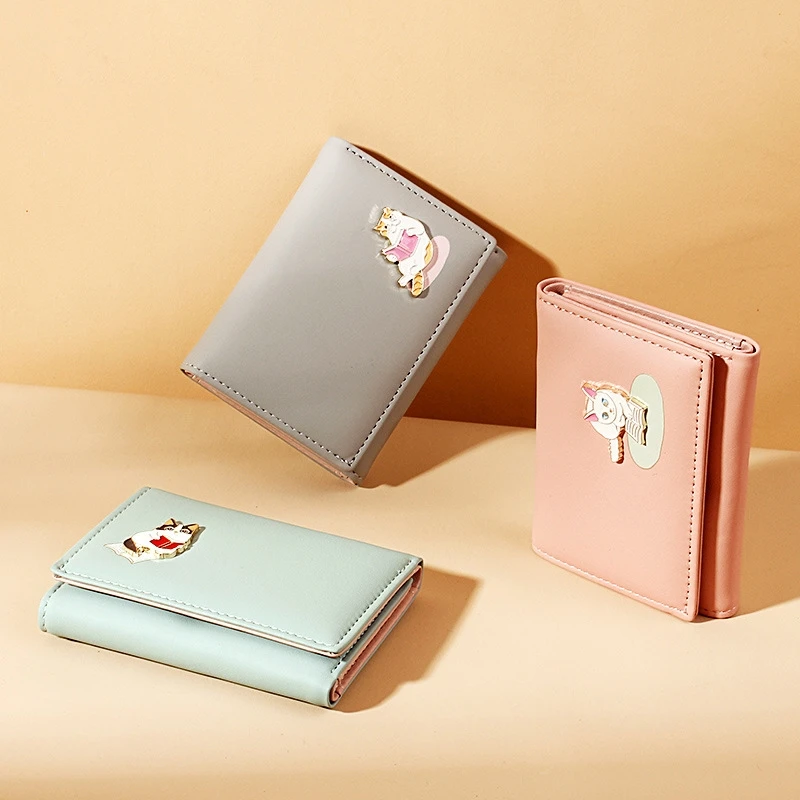 

Cartoon Cute Cat Wallet Purse Female Korean Version Multi-Card Lady Short Wallet Multi-Purpose Leather