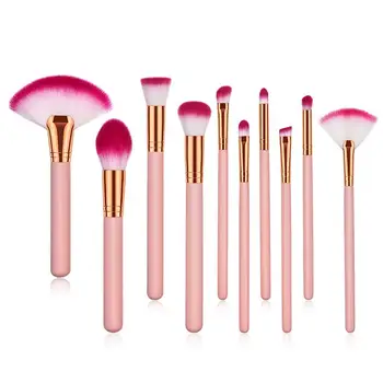 

10PCS Fan Shaped Pink Eye Contour Loose Powder Makeup Brushes Set With Wooden Handle