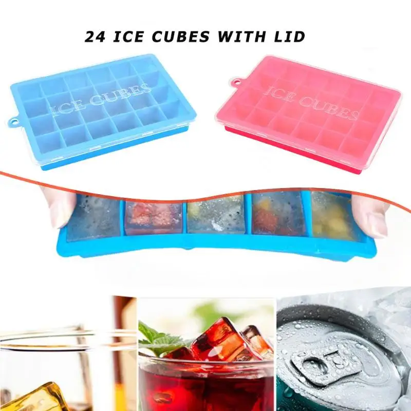 24 Сетки силиконовые формы для льда лоток DIY Мороженое десерт плесень с крышкой ледяной куб формы контейнеры для хранения напитков формы