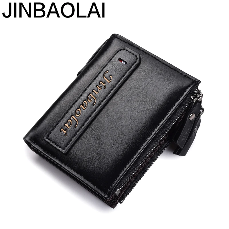 

JINBAOLAI Artificial Leather Men Wallet Coin Pocket Wallet Zipper Portfolio Handy Short Wallet Bifold Male Purse Card Holder