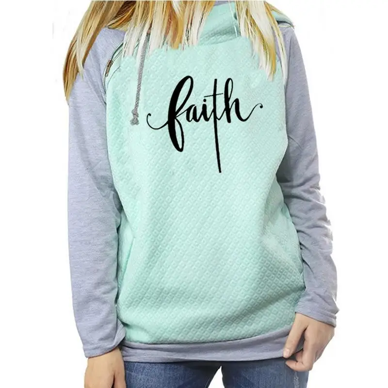  2019 New Fashion Faith Print Sweatshirt Femmes Hoodies Women Sweatshirts Corduroy Print Printing Cu