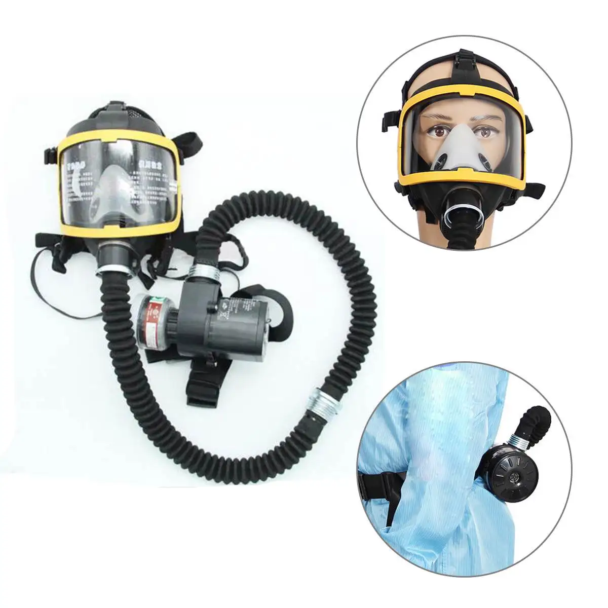 

Protective Mask Set Electric Constant Flow Supplied Air Fed Full Face Gas Mask Respirator System Workplace Safety Supplies New
