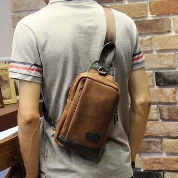 

New Fashion Design Man PU Leather Messenger Bag Brown Travel Chest Bag Small Crossbody Bag Casual Shoulder Bag For Men Women