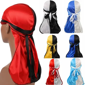 

Haimeikang New Silk Long Tail Scarf Cap Men's Satin Durags Bandanna Turban Wigs Men Silky Durag Headwear Pirate Hat