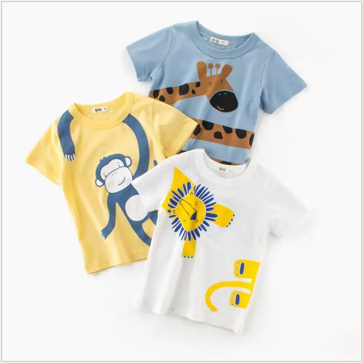 

1-8Y Kids Boys T-shirts New Lion Baby Cotton Tops Summer Clothing Toddler Fashion T-shirt Cute Children Monkey Play Clothes Tops