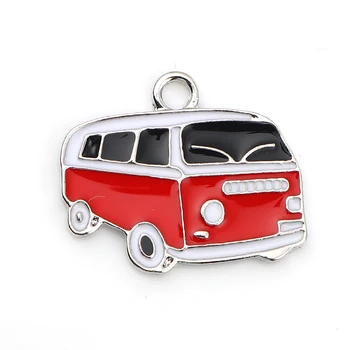 

Lovely 10 Silver Color Enamel Shuttle Bus Charm Pendant 20x18mm (B07143)