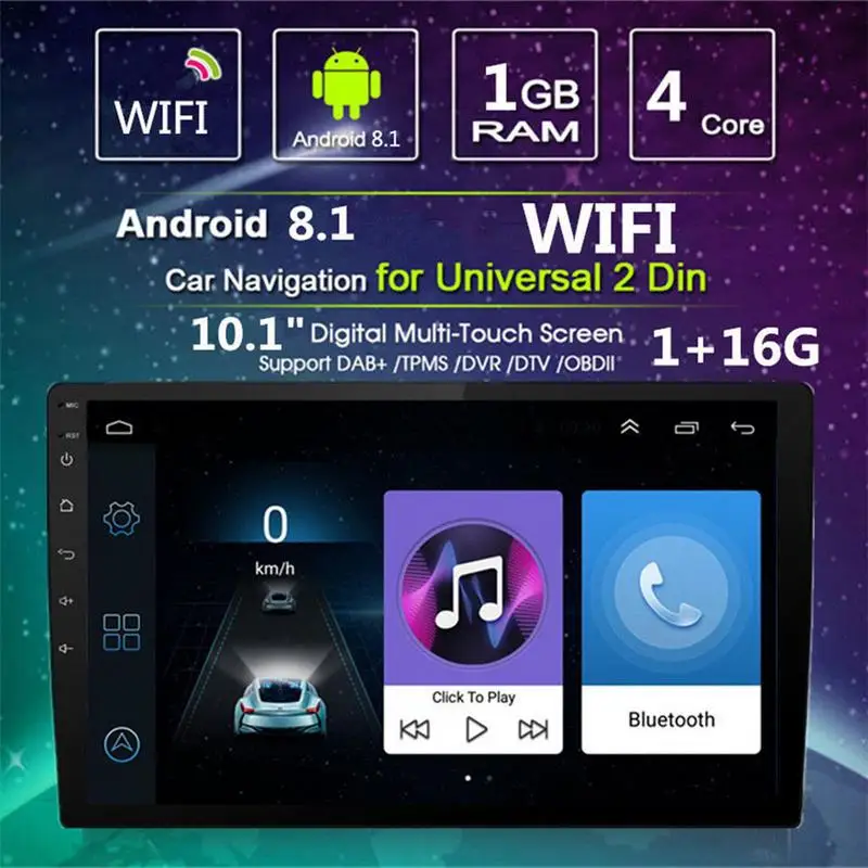 Clearance Android 8.1 DC 12V 10.1inch Touch Screen 16G Quad Core 2 Din Car Stereo Radio GPS Built-in WiFi All In One MP5 Player Radio 1