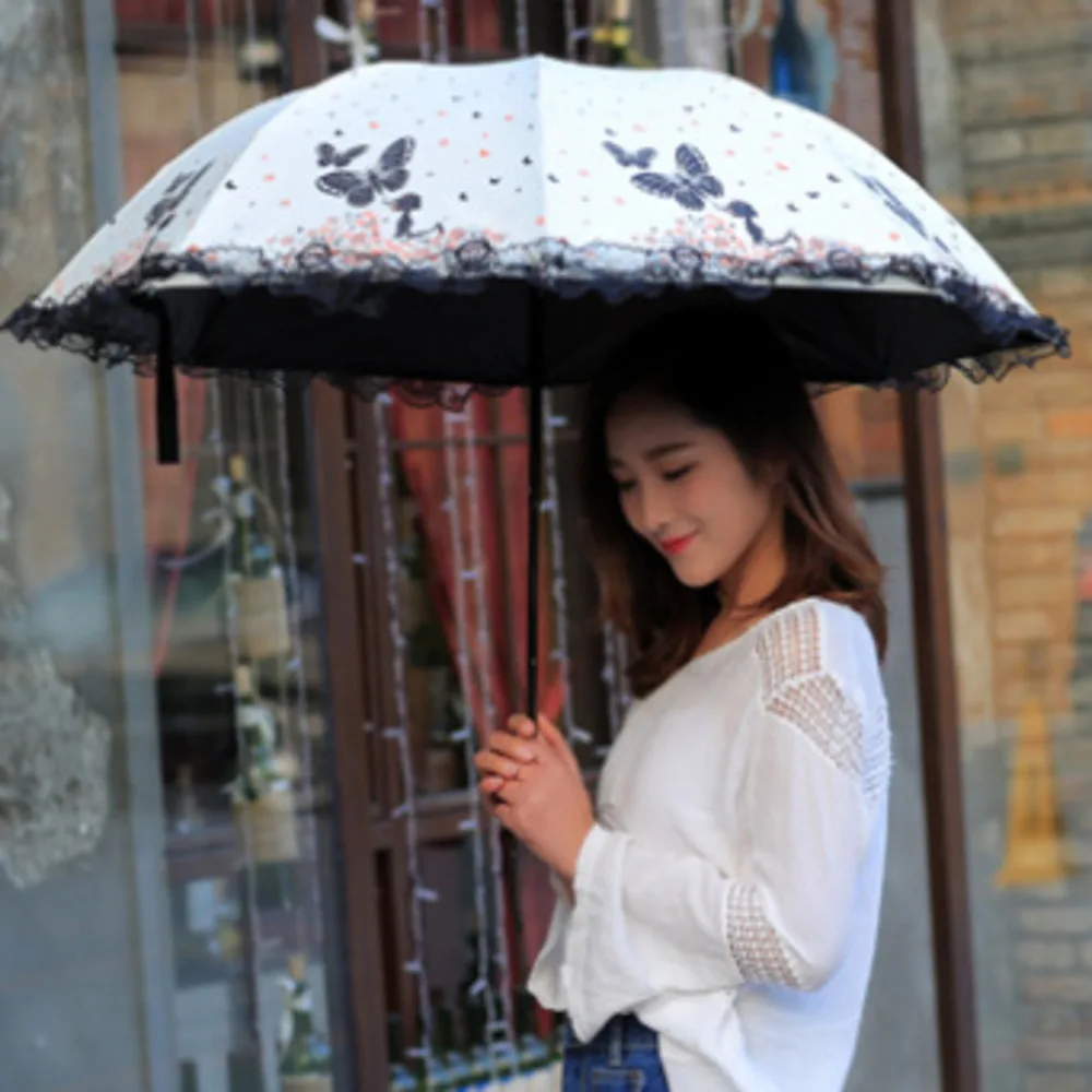 Flowers and Butterfly Umbrella Rain Women Windproof Ultralight Sun Rain