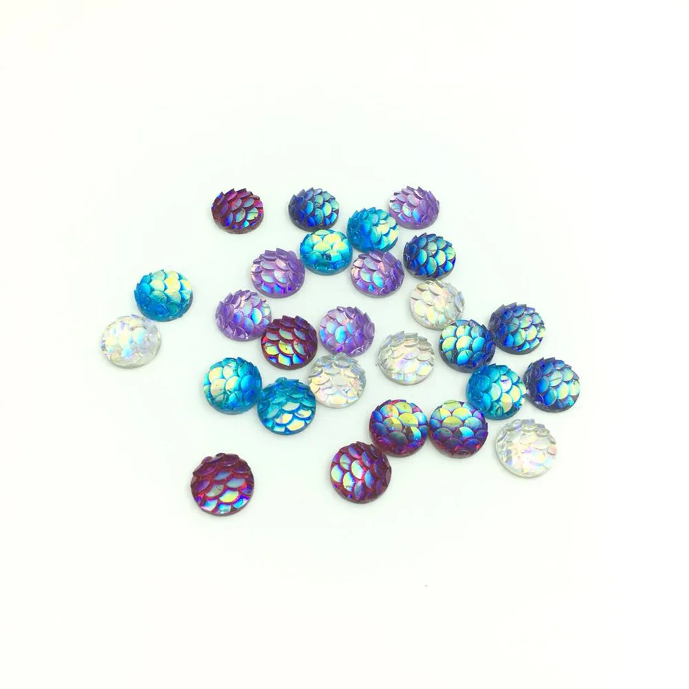 

New Fashion 40pcs/lot 8mm Mix Colors Fish scales Style Flat Back Resin Cabochons Cameo Jewelry Accessories Wholesale Supplies