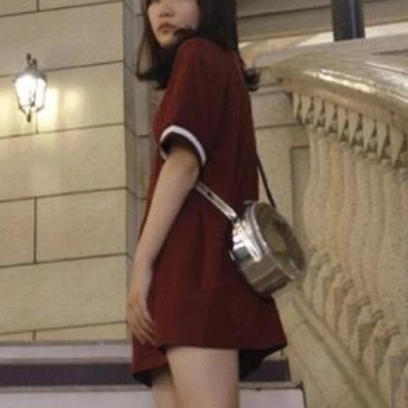 

[Super Seabob] 2019 Spring Summer Woman New Personality Silver Color Single Strap Round Shape Messenger Bag All Match LM022