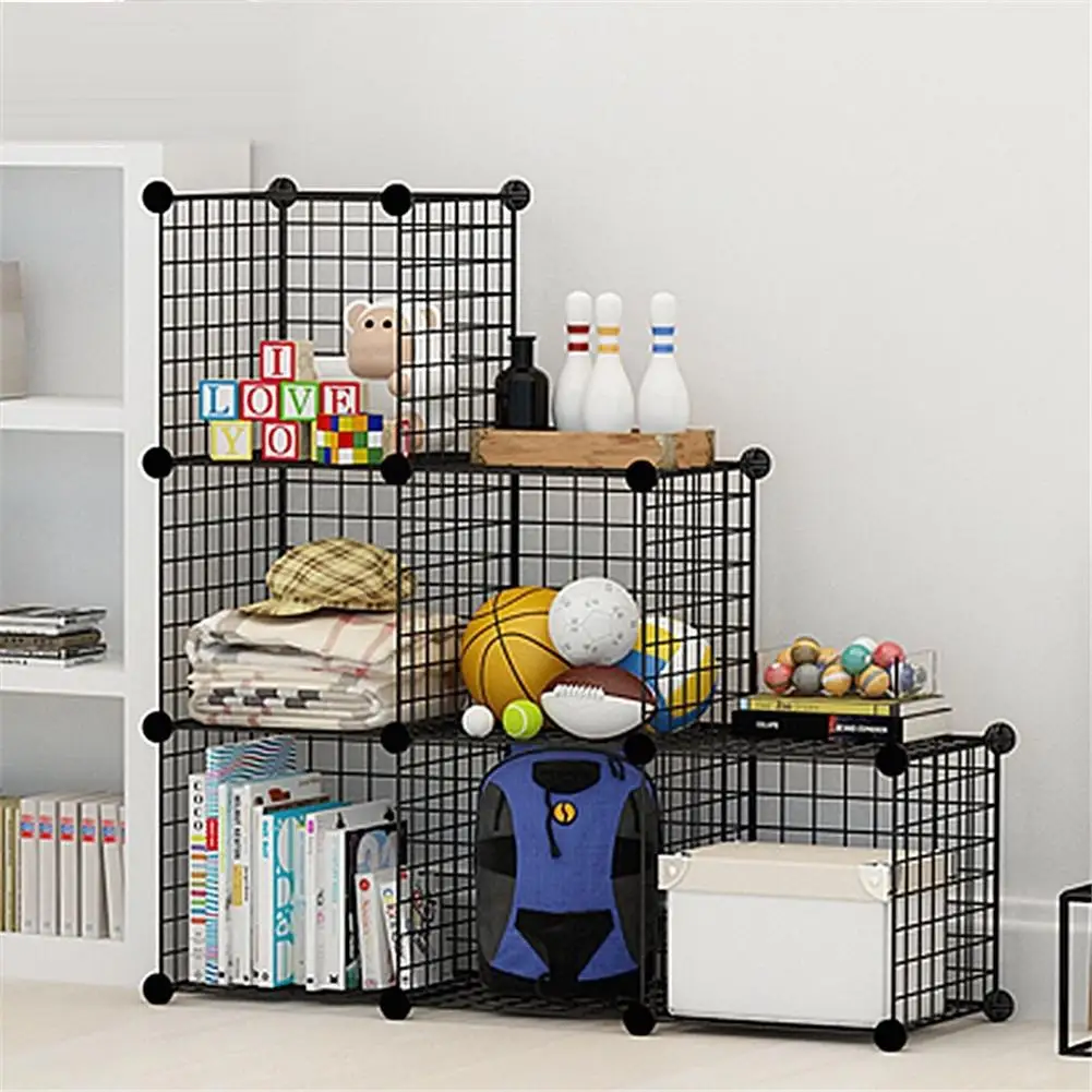 متعددة الوظائف الأسود المعادن 35x35 سنتيمتر شبكة مزيج تخزين DIY مكعب خزانة و وحدات الرف صافي سلكية الرف والجرف