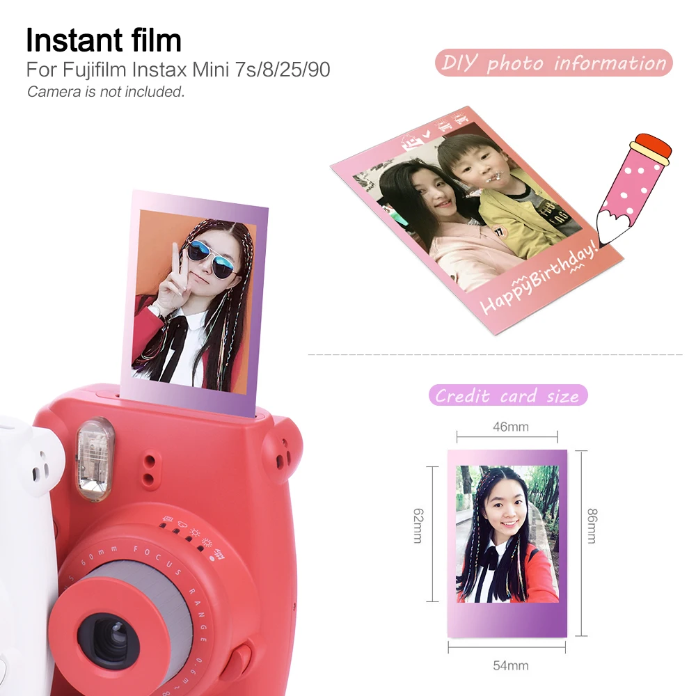 Fujifilm Instax Mini красочная радужная пленка фотоальбом мгновенная печать для Fujifilm Instax Mini 7 s 8 25 90 9 10 листов