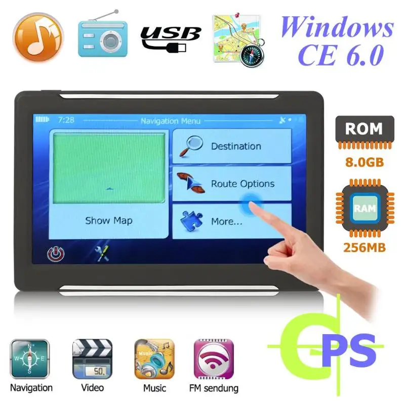 Портативный 7 дюймов Сенсорный экран автомобиля gps навигации FM передатчик 256 МБ+ 8 Гб gps навигатор+ карта gps Туристический навигатор Авто gps