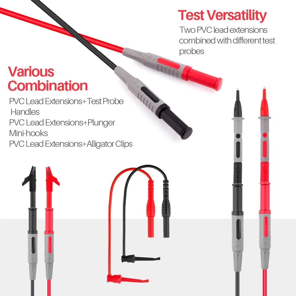  1000V 10A Electronic Test Lead Kit Alligator Clips Test Extension Digital Multimeter Meter Pin Univ