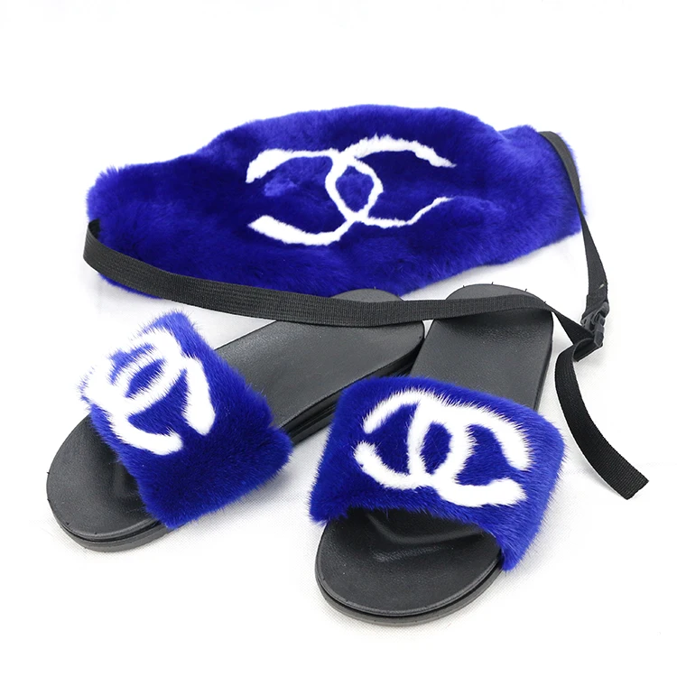 

Free shipping Rex Rabbit fur Fanny Packs and fox fur Fanny Packs with mink Fur Slippers Mixed Colors Real Fur Slides