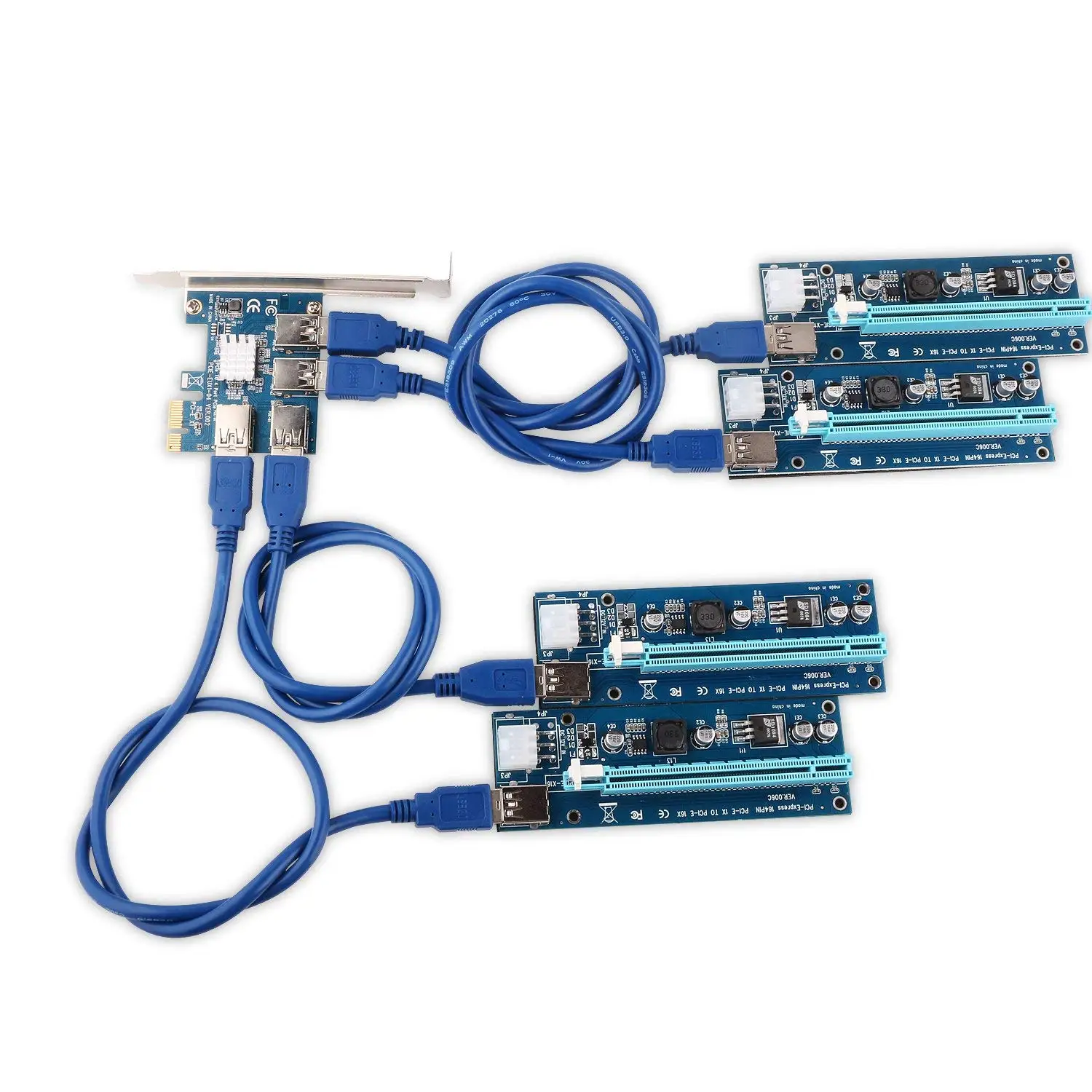 

4 in 1 PCI-E Riser Adapter Board + 6 PIN 16x to 1x Powered Riser Adapter Card with 60cm USB 3.0 Extension Cable & 6-Pin PCI-E