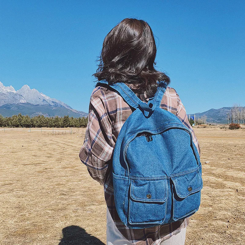 

2018 New Denim Canvas Women Backpack Drawstring School Bags For Teenagers Girls Small Backpack Female Rucksack Mochilas Feminina