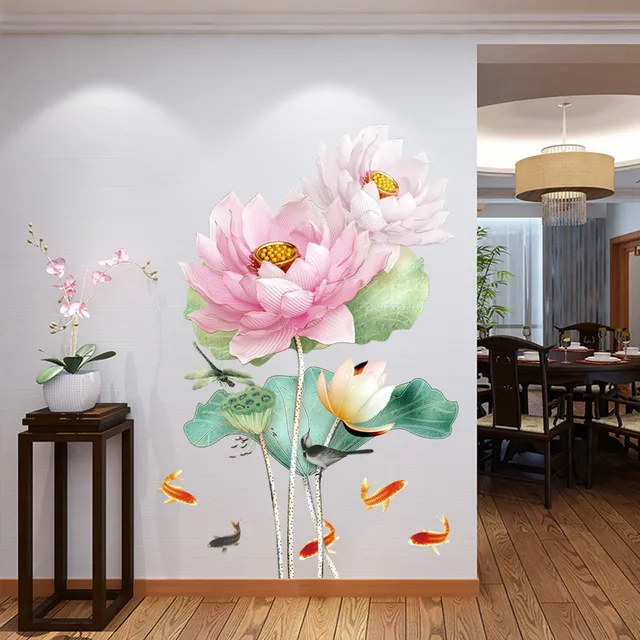 Chinese Style Lotus Flower 3D Wallpaper Wall Stickers ...