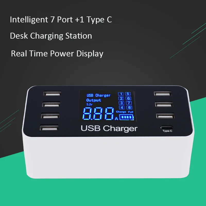 7 Порты и разъёмы Тип USB C 5V/8A гнездо Зарядное устройство с Напряжение ток ЖК