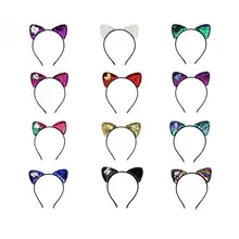 12 шт. резинки для волос кошачьи уши милый мультфильм Блеск Блестки для волос обруч Hairband головной убор аксессуары для волос костюмы шары Косплей
