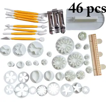 

46pcs Flower Fondant Molds Cutter Cake Decorating Kit Cookie Mold Icing Plunger Cutter Tool Dessert Food Cake Polymer Clay Mold